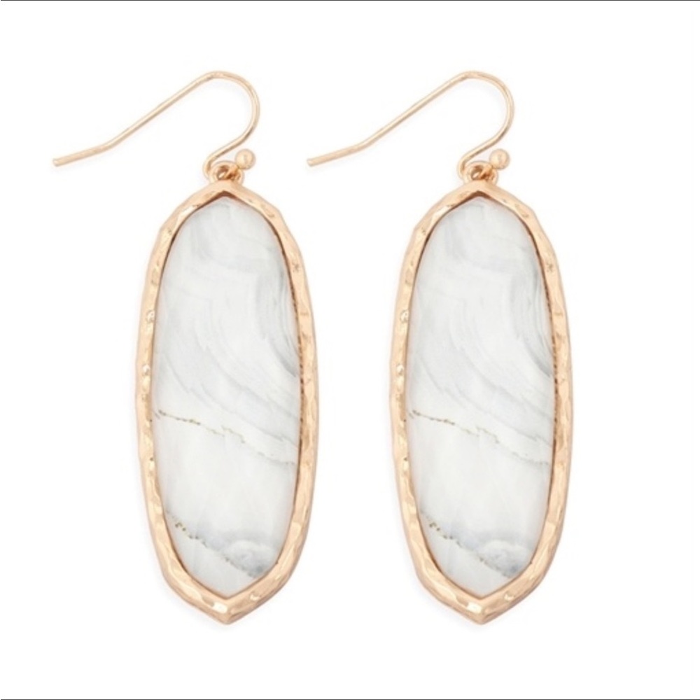 3/$30 White marble printed epoxy oval drop hook earrings